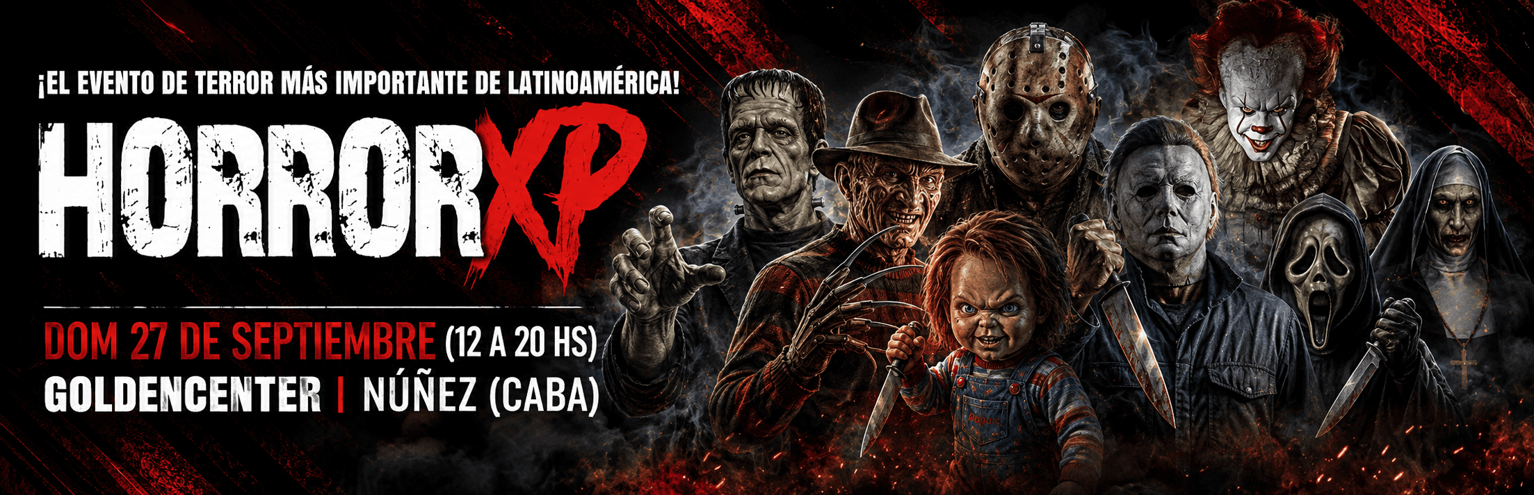 Horror XP 2026 en Goldencenter con personajes clásicos del cine de terror