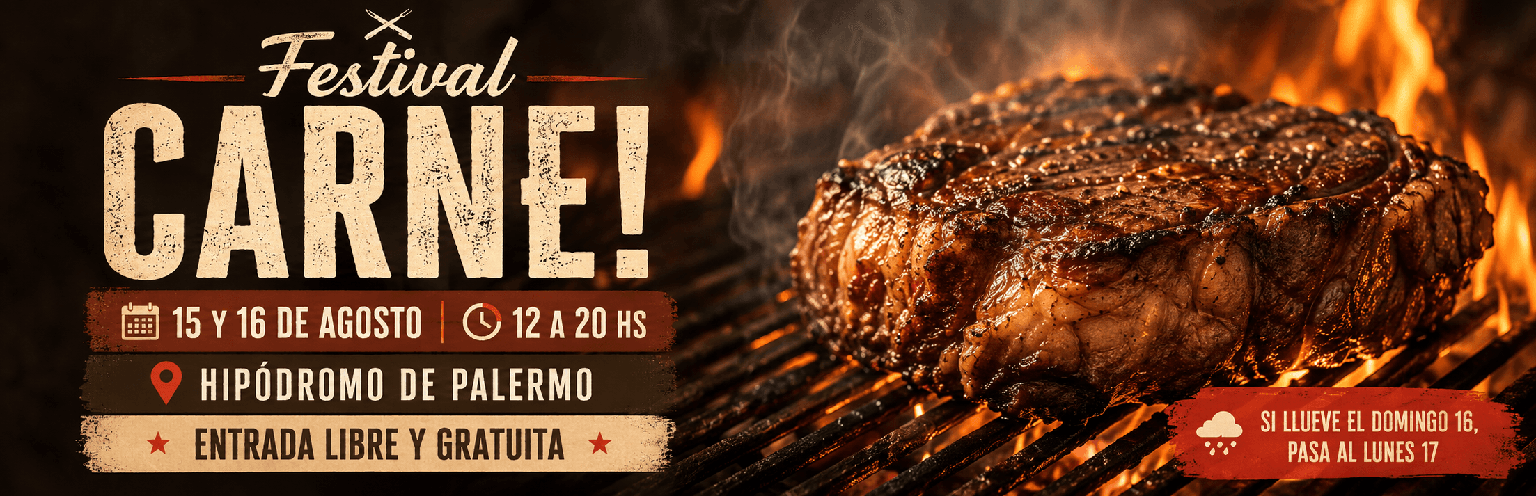Carne! Festival de Parrillas en el Hipódromo de Palermo, 15 y 16 de agosto de 12 a 20 horas.