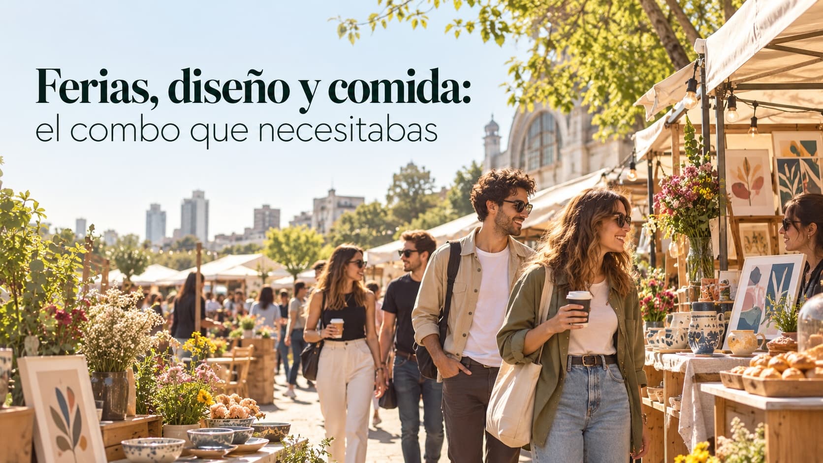 Personas recorriendo una feria de diseño y gastronomía al aire libre en octubre.