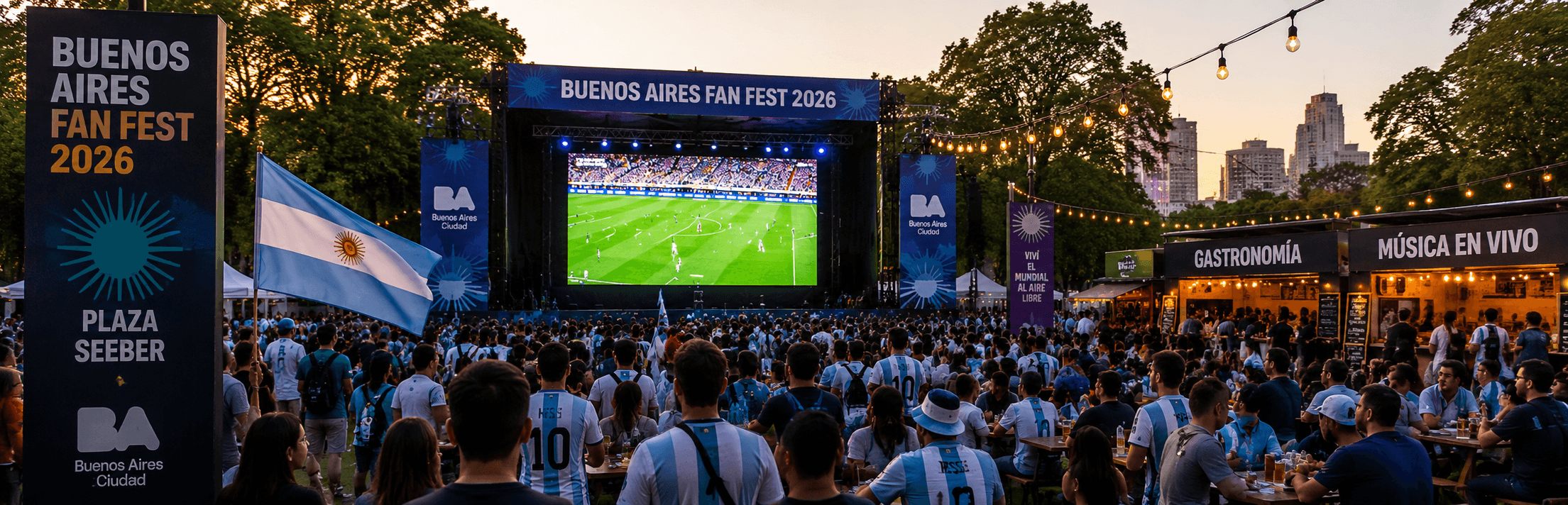 Buenos Aires Fan Fest 2026 en Plaza Seeber con pantalla gigante