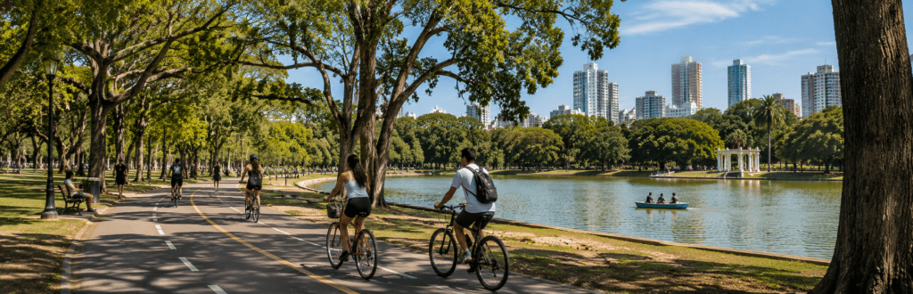Personas andando en bicicleta en los Bosques de Palermo en Buenos Aires