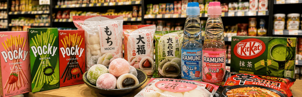 Productos importados en el Barrio Chino de Buenos Aires como mochis, Pocky y Ramune