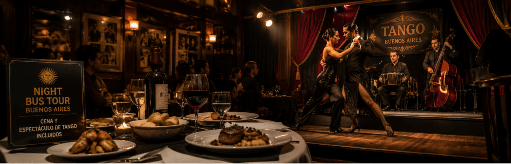 Cena y espectaculo de tango incluidos en el Night Bus Tour Buenos Aires