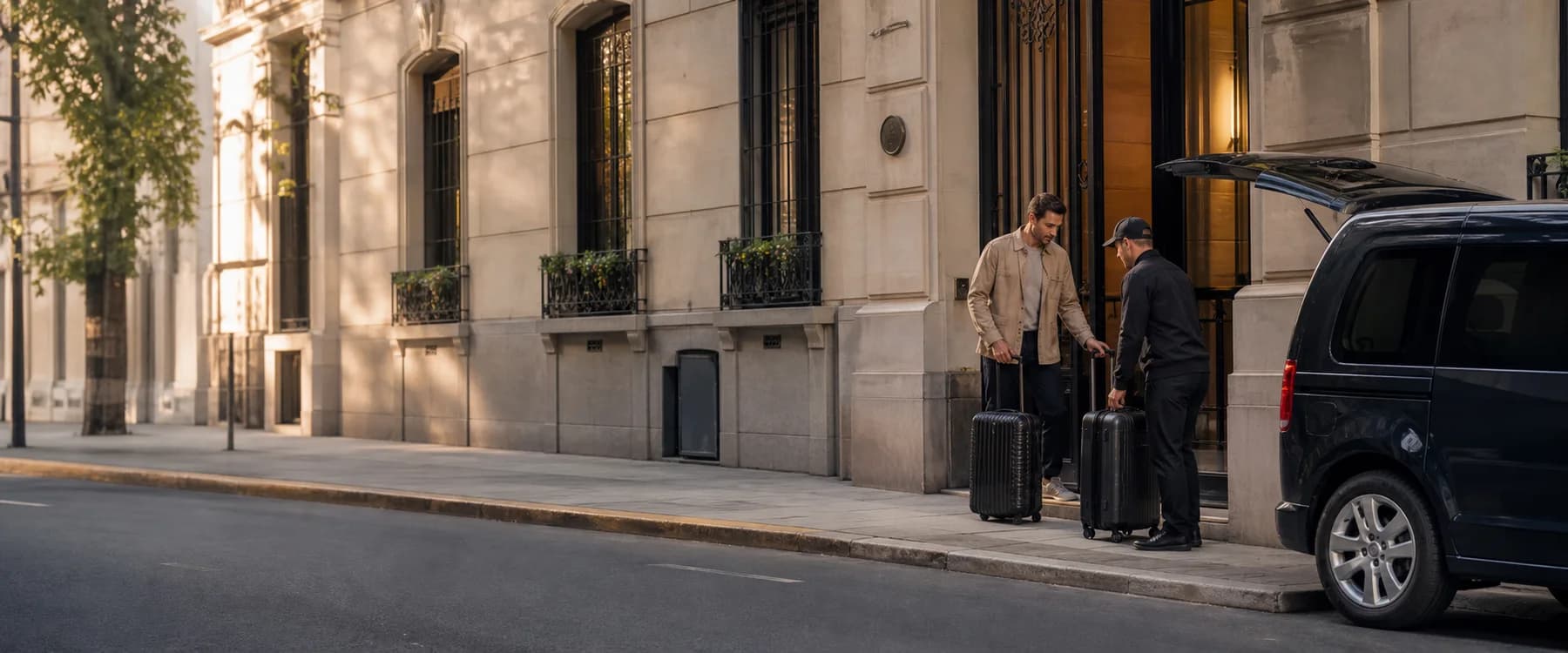 Retiro coordinado de equipaje en la entrada de un alojamiento de Buenos Aires